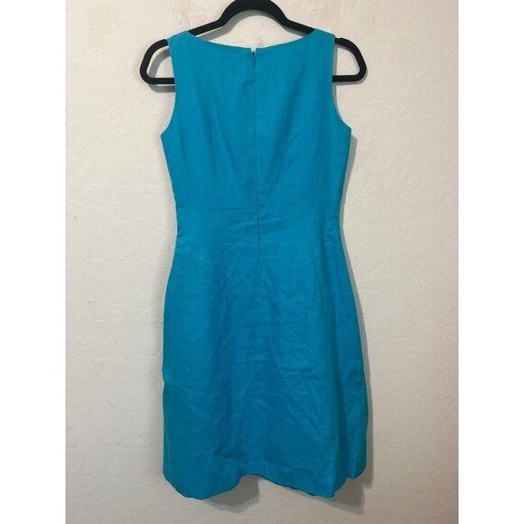 Talbot Petites Sz 2P Irish Linen 100% Linen Turquoise Shift Dress Lined Zip Back - Picture 5 of 6